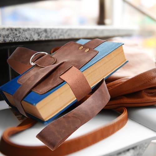 2 Pcs Adjustable Book Strap Carrier 4" x 5" x 53" Leather Book Holster Belt Holder Renaissance Shoulder Carry Handmade Steampunk for Reading Lovers Gifts Libraries Reader Essentials
