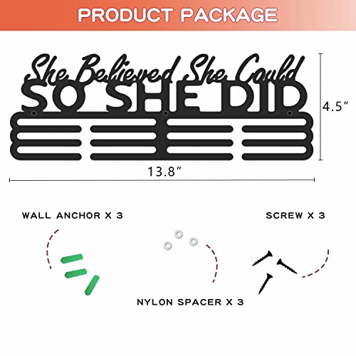 13.8-Inch Metal Medal Display Rack Wall Mount for Sports & Achievement - Black