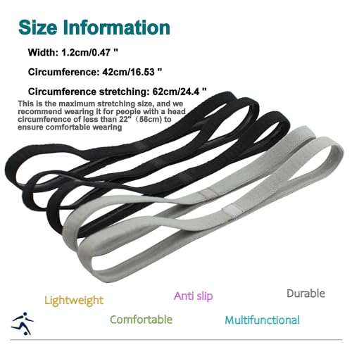 Non-Slip Athletic Headbands - Black 5 Pack for Sports & Fitness