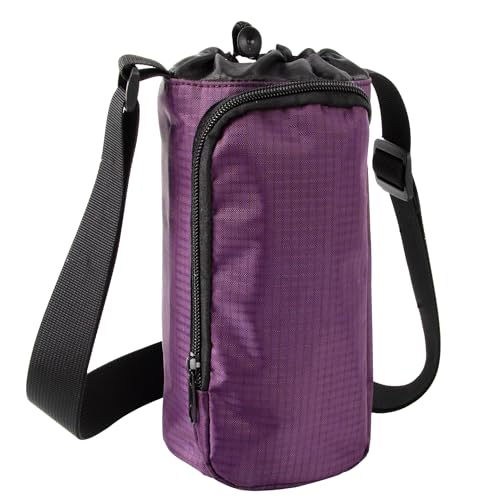 Water Bottle Carrier Bag with Strap & Phone Pocket - Purple