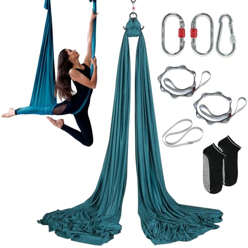 Aerial Yoga Swing Kit - 5.5 Yards Green, 100gsm Nylon Fabric