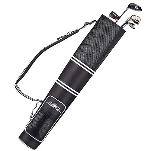 Portable Golf Sunday Bag - Carry 3-9 Clubs, 6 Pockets, Adjustable Sling Strap - Black