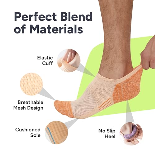 No Show Socks - Athletic Non-Slip Cotton Blend, Large Two Tone - 4 Pairs