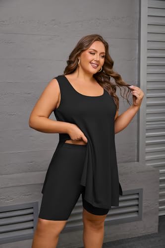YeGine Women's Plus Size 2-Piece Summer Outfit - Black, XX-Large