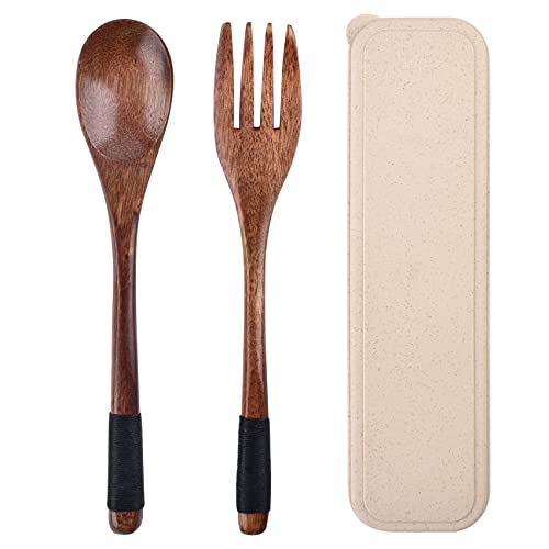 Wooden Cutlery Set - Travel Utensils with Case, 3 Pcs
