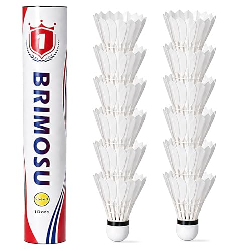 BRIMOSU Goose Feather Badminton Shuttlecocks 12 Pack, Composite Cork – 76 Speed, Indoor/Outdoor Training