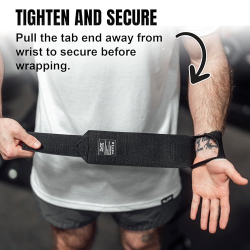 Wrist Wraps for Weightlifting - No Thumb Loops, Black/Black