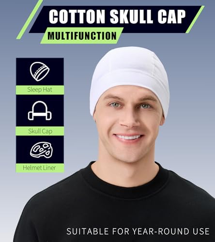 Breathable Cotton Skull Cap Helmet Liner Sleep Hat - Black & White