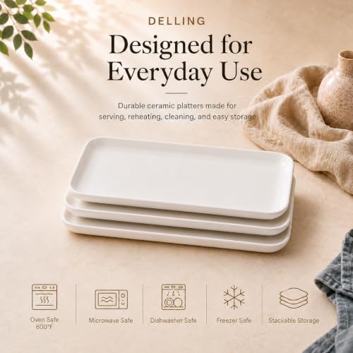Dellling 16-Inch White Porcelain Serving Platter Set of 3 - Oven Safe Dinnerware