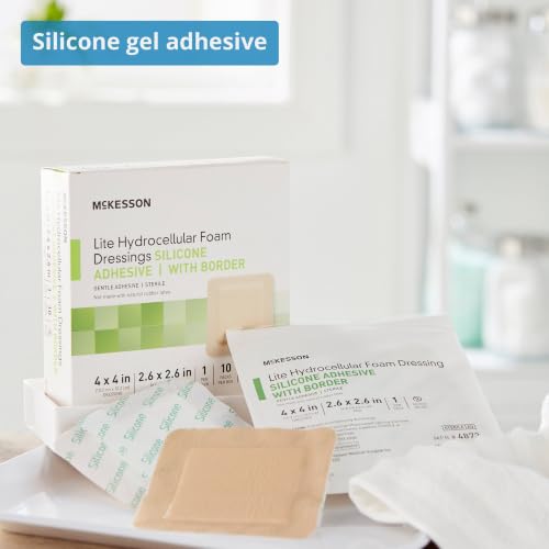 McKesson Lite Hydrocellular Foam Dressings, Border, 4 x 4 in, 10 Pack