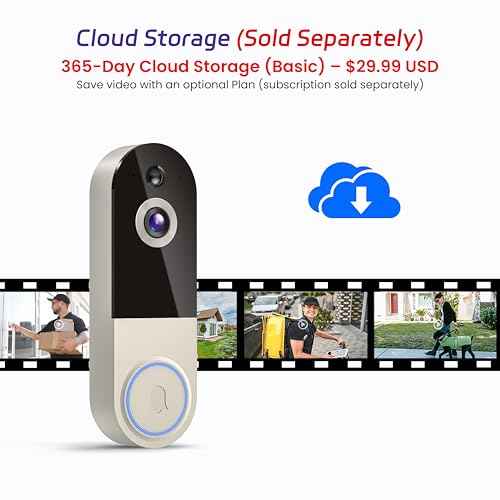 1080p Wireless Video Doorbell Camera with AI Human Detection, 2-Way Audio, Night Vision, Cloud Storage, Real-Time Alerts, 2.4G Wi-Fi Only