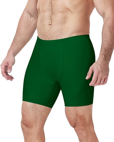 Men's Athletic Swim Jammers - Quick-Dry Compression Shorts, Large, Green