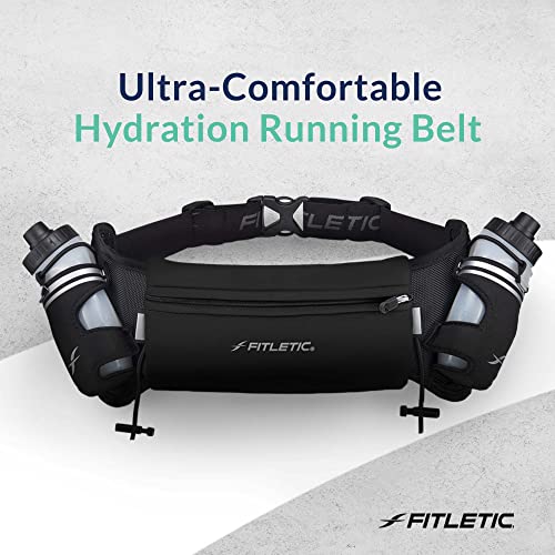 Hydration Running Belt with Water Bottles - S/M (24"-34") - Black