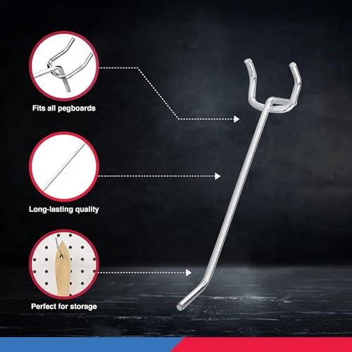 NEIKO 4 Inch Heavy Duty Pegboard Hooks Kit 50 Pack for 1/8" Spaced Pegboards