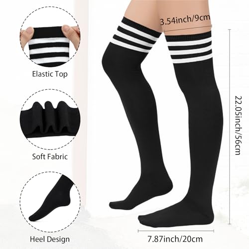 Thigh High Striped Socks - Thin Over the Knee Boot Socks - Black One Size