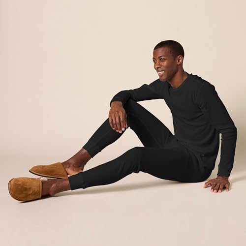 Amazon Essentials men's slim fit thermal long johns set, large/black, waffle knit