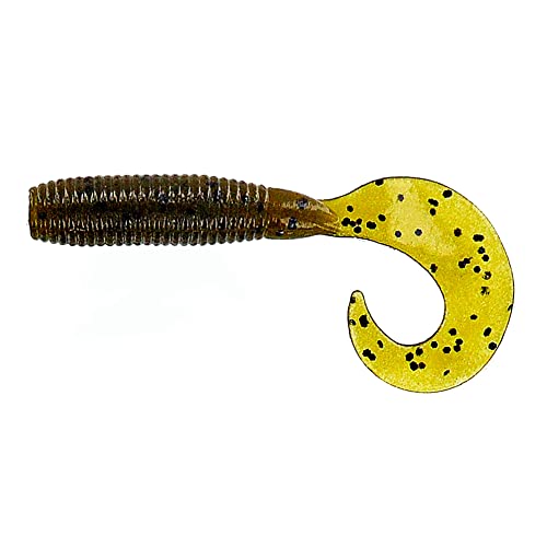 Single Tail Grub Fishing Lures - 4" Green Pumpkin with Black Flake - 20 Pack