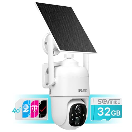 SOVMIKU C1 4G LTE Cellular Security Camera Wireless Outdoor, $14.9/Month for Unlimited Data, Easy to Setup, IP65 Waterproof, No Wi-Fi Surveillance Cam Two Way Audio, Color Night Vision, 32GB Included