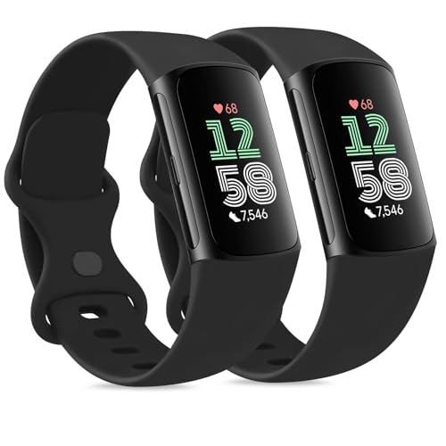 Soft Replacement Bands for Fitbit Charge 6 & 5 - Black/Black, Large