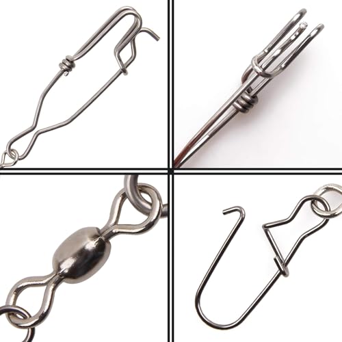 JSHANMEI 10pcs Stainless Steel Longline Fishing Snap Clips with Duo Lock Swivels for Saltwater Tuna & Decoys