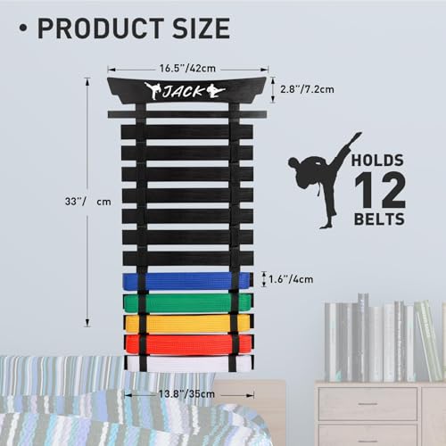 Winartton 12 Belts Karate Taekwondo BJJ Martial Arts Display Rack with Stickers - Black