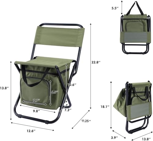 LEADALLWAY Green Fishing Chair with Cooler Bag, Foldable 12.6" Seat, 12.2" Depth