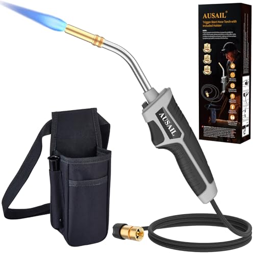 Propane Torch Kit,Mapp Gas Torch with Included Holster,Trigger Start 5' Long Hose Torch,Adjustable Flame Map Gas Torch Kit,Brazing Torch Kit,Soldering Torch for Welding Soldering Brazing