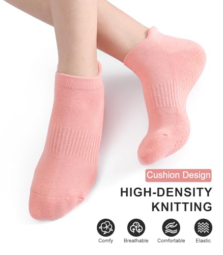 Grip Socks for Women - Non-Slip Pilates Socks, Black/Pink/Grey