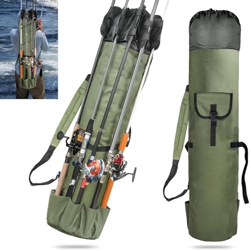 ReeMoo Fishing Rod Bag Holds 5 Poles Portable Foldable Reel Case