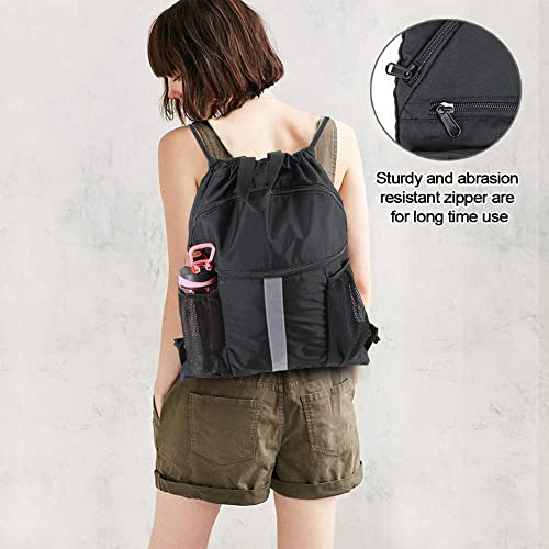 X-Large Black Drawstring Backpack with Shoe Compartment