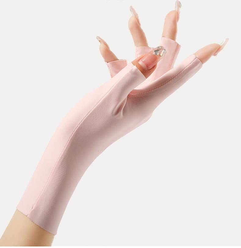 Fingerless UV Protection Gloves for Women - One Size Pink+Beige