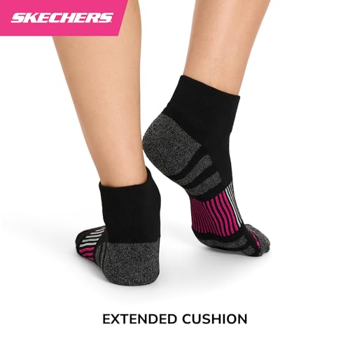 Skechers Women's 8-Pack Work Collection Crew Socks with Extra Cushion & Mesh Ventilation, Size 9-11, Black/Pink Glo/Bluefish