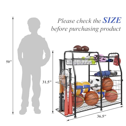 Sports Equipment Organizer with Wheels - Ball Storage Rack