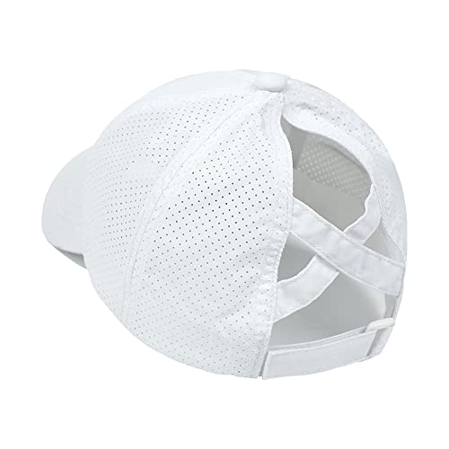 Criss Cross Ponytail Baseball Cap for Women - White One Size