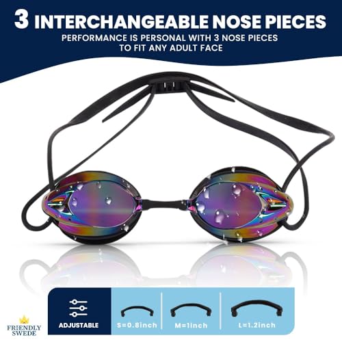 The Friendly Swede Goggles for Women & Men - 3 Nose Pieces & Case (White/Black Mirrored)