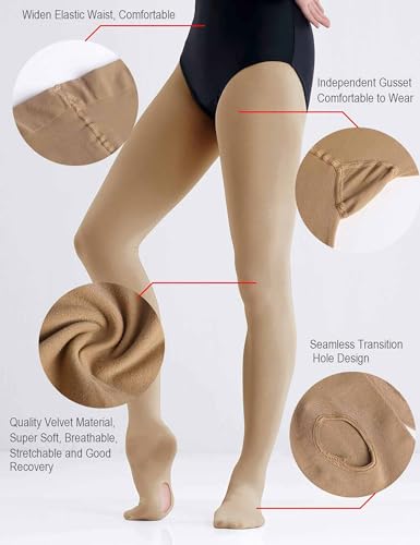 Convertible Ballet Tights for Toddler Girls, 60D, Tan - 3-4T