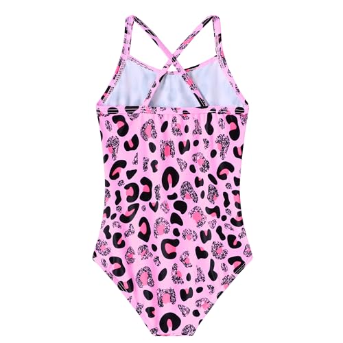 One-Piece Girls Swimsuit - Quick Dry Pink Leopard 7-8 Years
