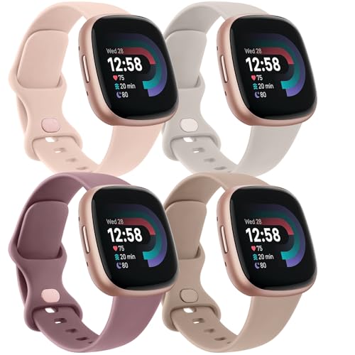 Fitbit Versa 4 & 3 Bands - 4 Pack Classic Soft Straps - Starlight, Milk Tea, Smoke Violet, Pink Sand - Small