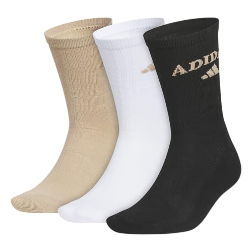 Men's Cushioned Crew Socks - 3 Pairs, Large Warm Sandstone Beige/White/Black