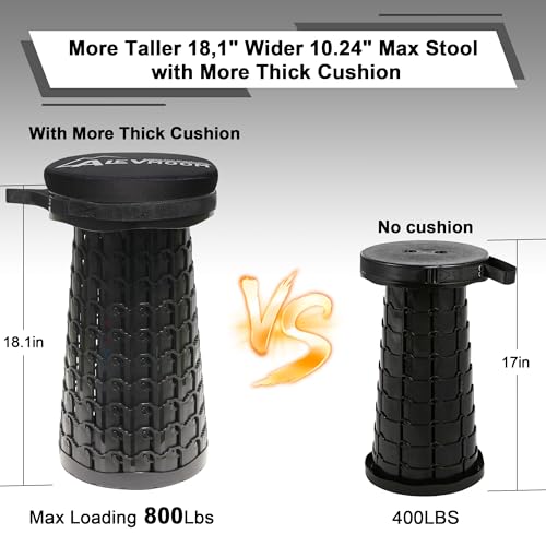 ALEVMOOM Black 10.24x10.24x18.1 Inch Collapsible Camping Stool, 800Lbs Capacity