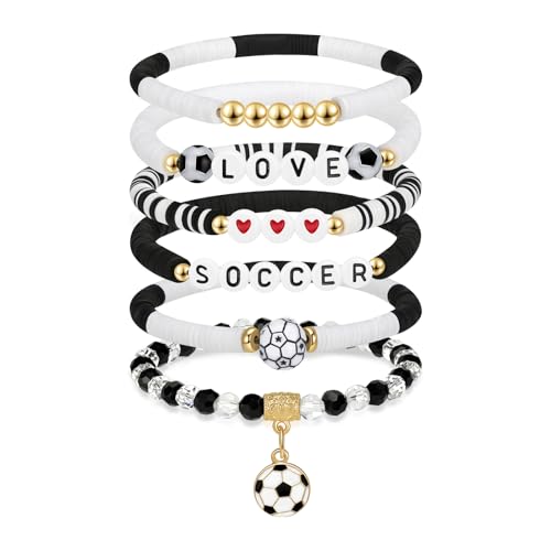 Soccer Beaded Bracelets Set for Girls - 6PCS Stackable Jewelry