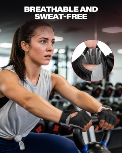 Workout Gloves for Weightlifting & Gym - Black, Medium