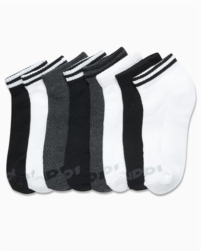 Boys Quarter Athletic Socks - 8 Pack Cushioned Moisture Wicking - S-M Black/White