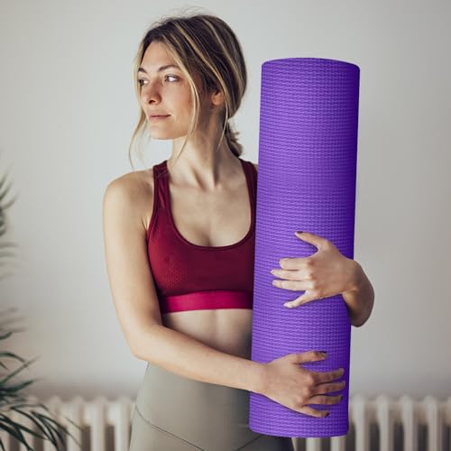 Non-Slip Extra Thick Yoga Mat - 1/4" High Density with Strap