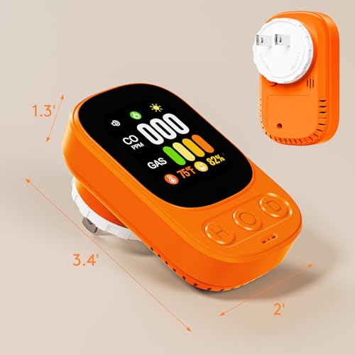 1-Pack 4-in-1 Carbon Monoxide Detector Plug in - Real-Time Gas, Temp & Humidity Detection, Clear Alerts, Compact Design Orange