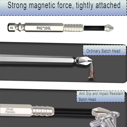 9pcs Strong Magnetic Screwdriver Drill Bit Set, Durability Screwdriver Drill Bit Set, Anti-Slip Magnetic Electric Screwdriver Set, 25 50 65 70 75 90 100 120 150mm