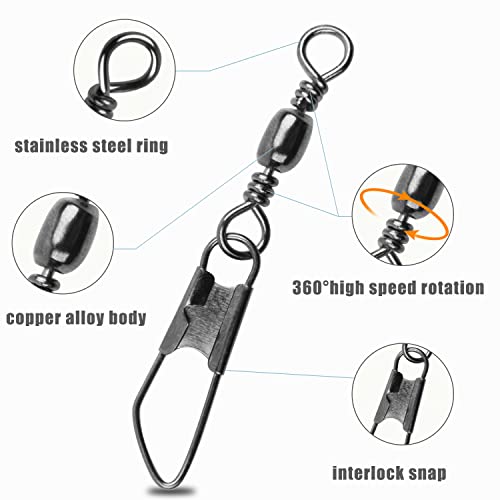 Fishing Barrel Swivel Snap Kit - 50pcs Quick Connect Swivels - Black & Gold