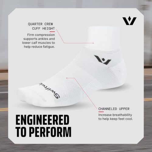 Swiftwick ASPIRE Quarter Crew Socks - Running & Cycling (Medium, White-Circuit) - Men & Women