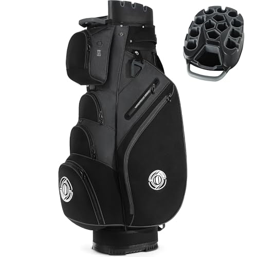 Golf Cart Bag - 14 Way Molded Lock Top with Full-Length Dividers - Grey and Black