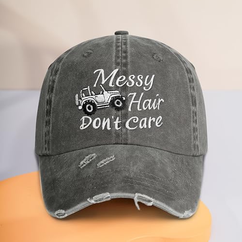 Messy Hair Don't Care Trucker Cap for Women - White Embroidery